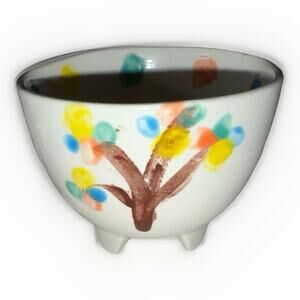 Vintage Studio Art Pottery Whimsical Nature Bowl Signed 2” Diameter